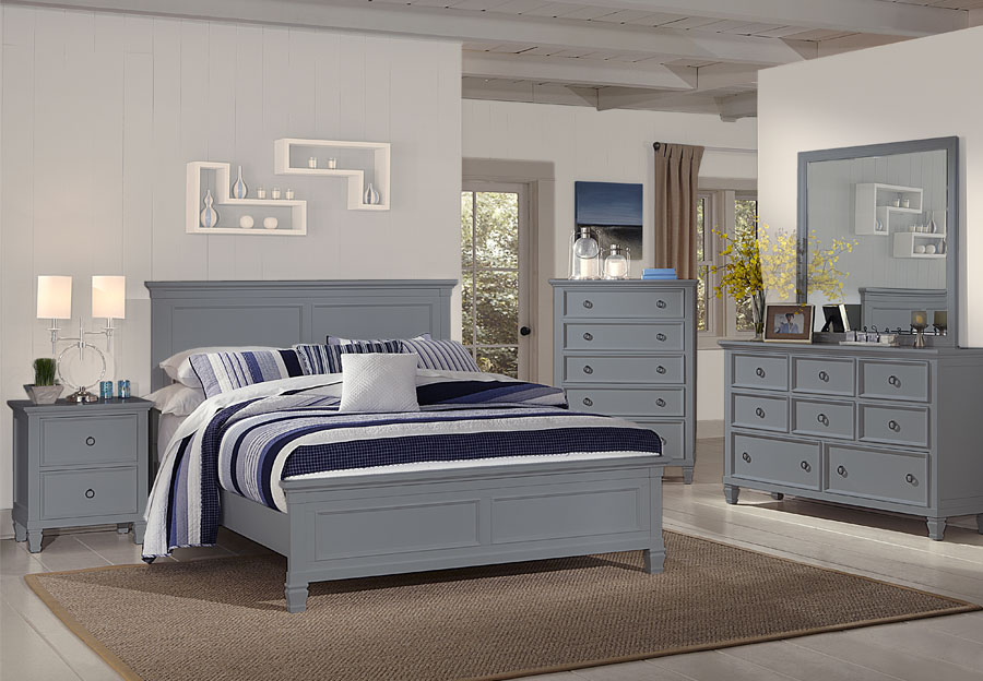 New Classic Tamarack Gray Queen Headboard, Footboard and Rails, Dresser