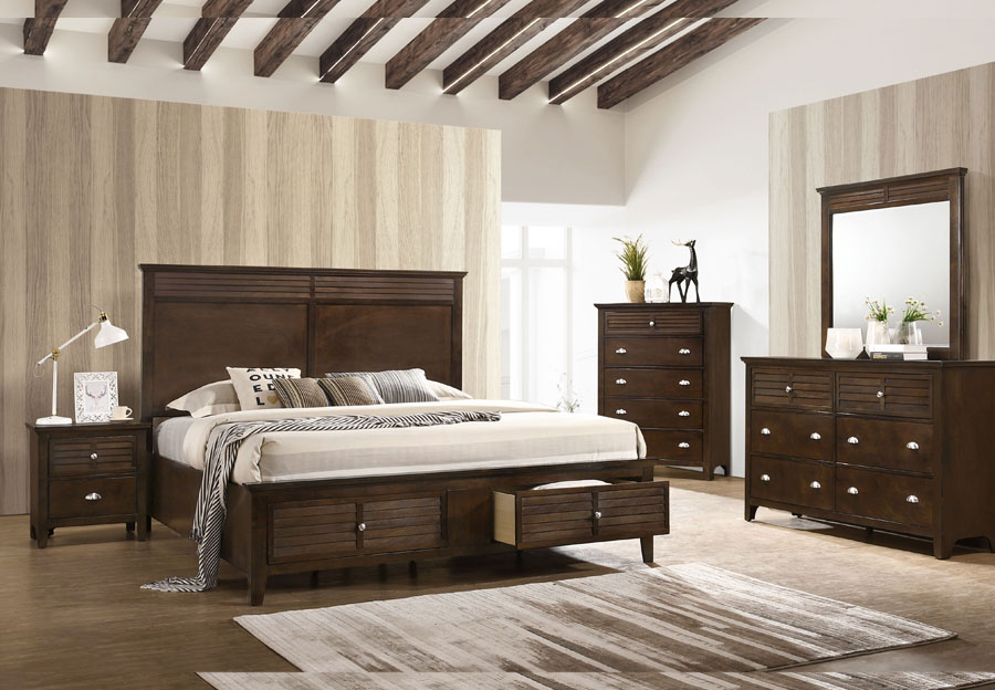 Lifestyles Shutter Brown King Headboard, Storage Footboard and Rails