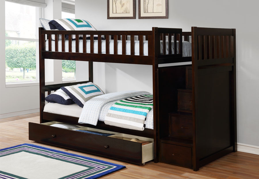 Lifestyles Taylor Espresso Twin Over Twin Storage Staircase Bunk Bed