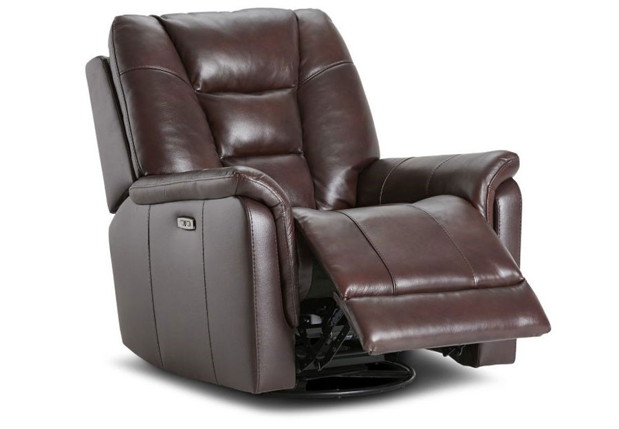 Kuka Axel Brown Dual Power Recliner With Swivel Glider Leather Match