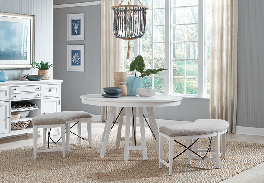 Magnussen Heron Cove White Round Table And Two Benches - Dining Room Sets With Two Benches Magnussen Heron Cove White Round Table And Two Benches - Dining Room Sets With Two Benches